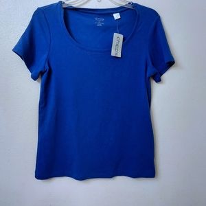 Chico's Carmela Top Blue Size 8 Short Sleeves